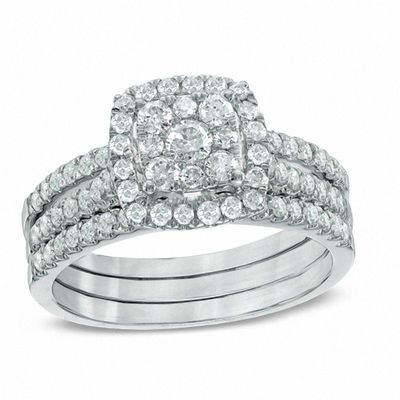 Previously Owned - 0.95 CT. T.W. Composite Diamond Frame Bridal Set in 10K White Gold|Peoples Jewellers