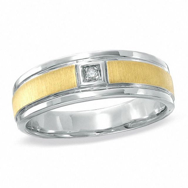 Previously Owned - Men's Diamond Solitaire Wedding Band in Sterling Silver with 14K Gold Plate|Peoples Jewellers