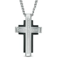 Previously Owned - Men's Diamond Accent Cross Pendant in Two-Tone Stainless Steel - 24"|Peoples Jewellers