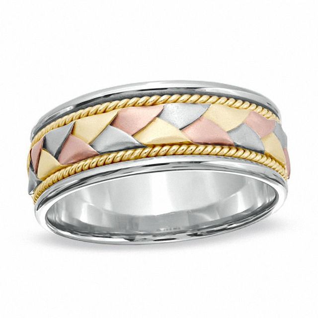 Previously Owned - Men's 8.0mm 14K Tri-Color Gold Woven Wedding Band|Peoples Jewellers