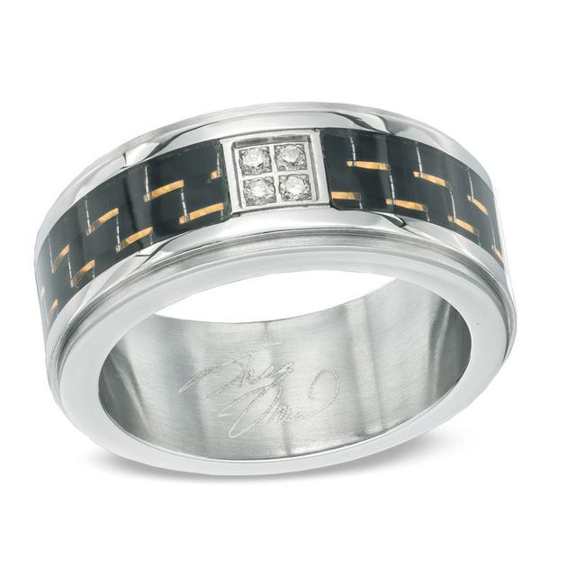 Previously Owned - Men's Diamond Accent and Carbon Fibre Stainless Steel Wedding Band|Peoples Jewellers