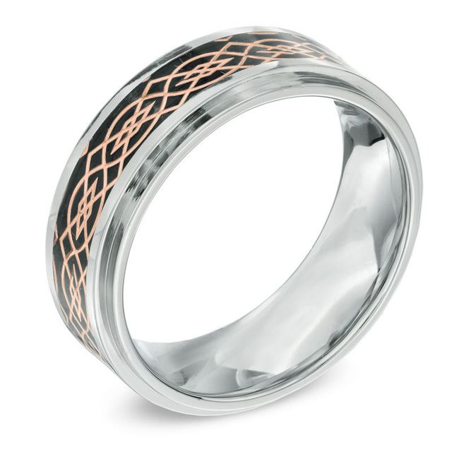 Previously Owned - Men's 8.0mm Comfort Fit Celtic Knot Wedding Band in Tri-Tone Stainless Steel