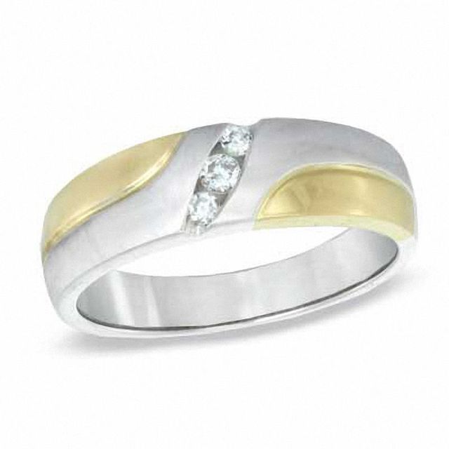 Previously Owned - Men's 0.11 CT. T.W. Diamond Wedding Band in 10K Two-Tone Gold|Peoples Jewellers