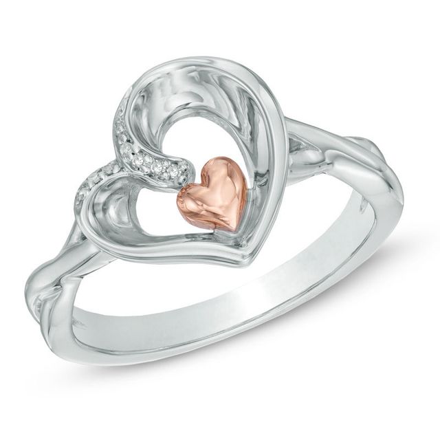 Previously Owned - The Heart Within™ Diamond Accent Tilted Heart Ring in Sterling Silver and 10K Rose Gold|Peoples Jewellers
