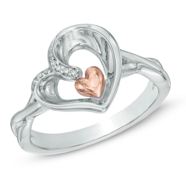 Previously Owned -  Diamond Accent Tilted Heart Ring in Sterling Silver and 10K Rose Gold