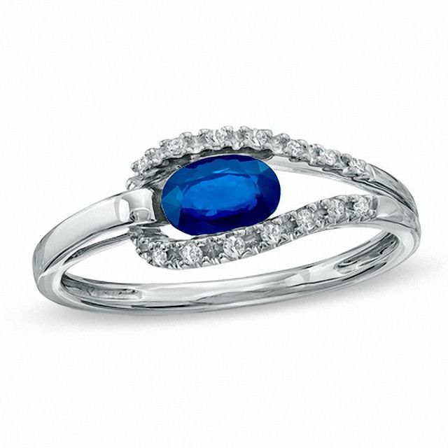 Previously Owned - Oval Blue Sapphire and Diamond Accent Ring in 14K White Gold|Peoples Jewellers