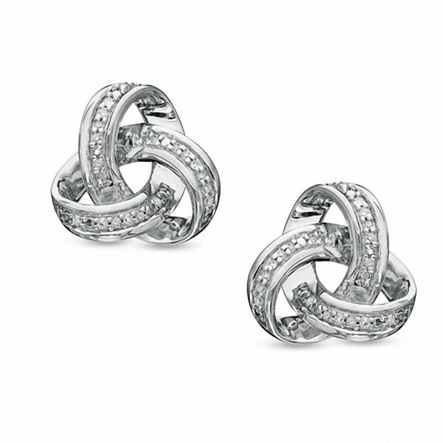 Previously Owned - 0.09 CT. T.W. Diamond Celtic Knot Stud Earrings in Sterling Silver|Peoples Jewellers