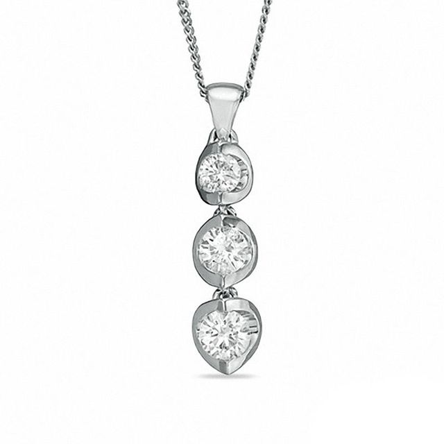 Previously Owned - 0.50 CT. T.W.   Diamond Three Stone Pendant in 14K White Gold - 17"|Peoples Jewellers