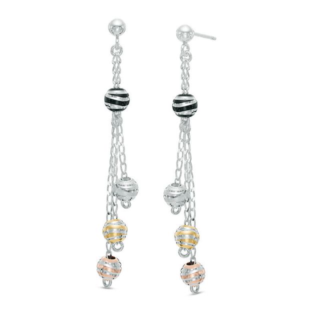 Previously Owned - Beaded Dangle Drop Earrings in Tri-Tone Sterling Silver and Black Ruthenium|Peoples Jewellers