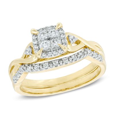 Previously Owned - 0.33 CT. T.W. Quad Diamond Frame Bridal Set in 10K Gold|Peoples Jewellers