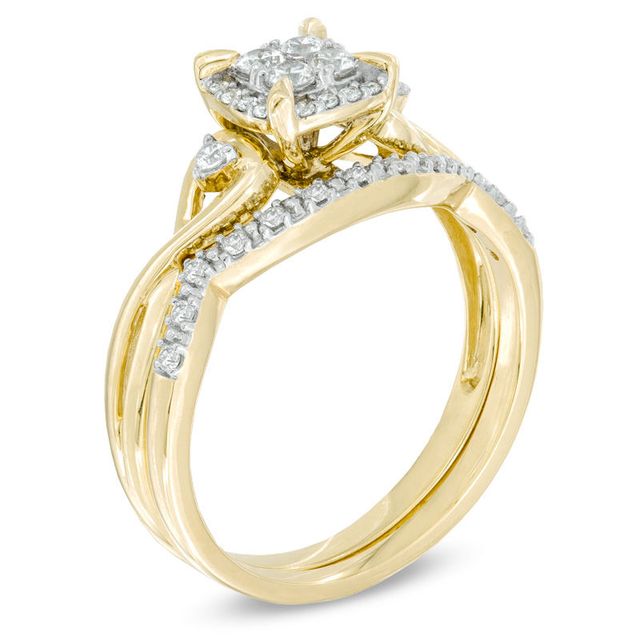 Previously Owned - 0.33 CT. T.W. Quad Diamond Frame Bridal Set in 10K Gold|Peoples Jewellers