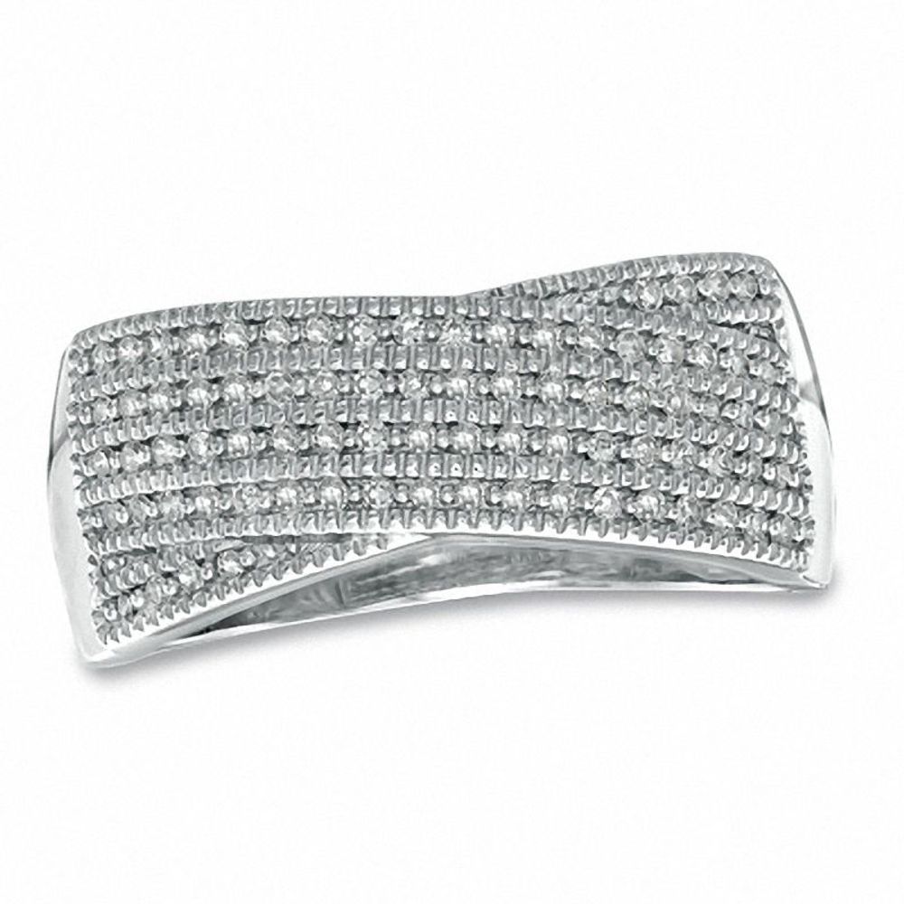 Previously Owned - 0.23 CT. T.W. Diamond Multi-Row Crossover Band in Sterling Silver|Peoples Jewellers