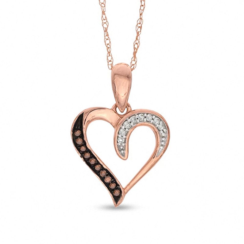 Previously Owned - 0.05 CT. T.W. Enhanced Brown and White Diamond Heart Pendant in 10K Rose Gold|Peoples Jewellers