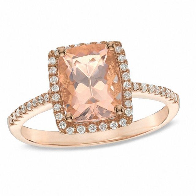 Previously Owned - Cushion-Cut Morganite and 0.17 CT. T.W. Diamond Frame Ring in 10K Rose Gold|Peoples Jewellers