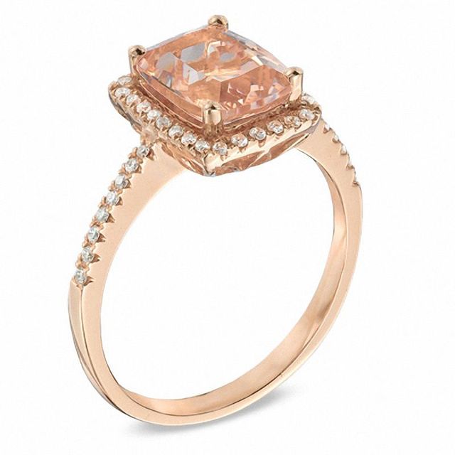 Previously Owned - Cushion-Cut Morganite and 0.17 CT. T.W. Diamond Frame Ring in 10K Rose Gold|Peoples Jewellers