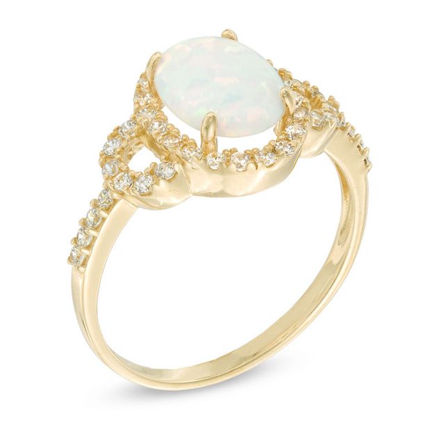 Previously Owned - Oval Lab-Created Opal and White Sapphire Buckle Frame Ring in 10K Gold|Peoples Jewellers