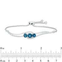 Previously Owned - London Blue Topaz and Lab-Created White Sapphire Three Stone Bolo Bracelet in Sterling Silver - 8.0"|Peoples Jewellers