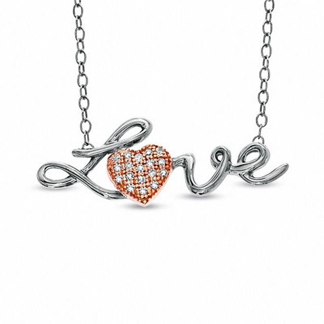 Previously Owned - Diamond Accent LOVE Heart Pendant in Sterling Silver and 10K Rose Gold|Peoples Jewellers