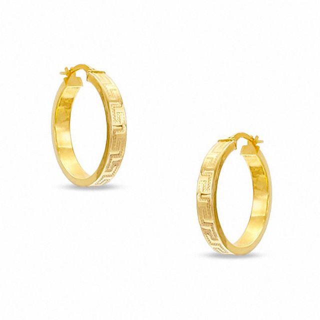 Previously Owned - Greek Key Hoop Earrings in Hollow 10K Gold|Peoples Jewellers