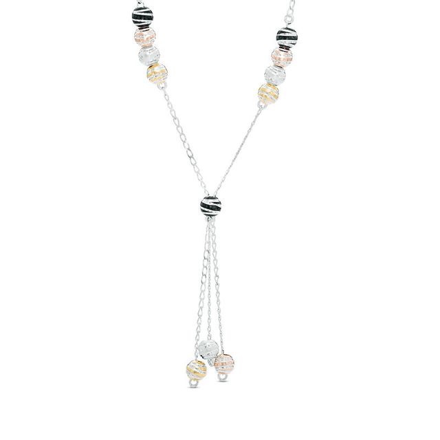 Previously Owned - Bead Lariat Necklace in Tri-Tone Sterling Silver and Black Ruthenium|Peoples Jewellers