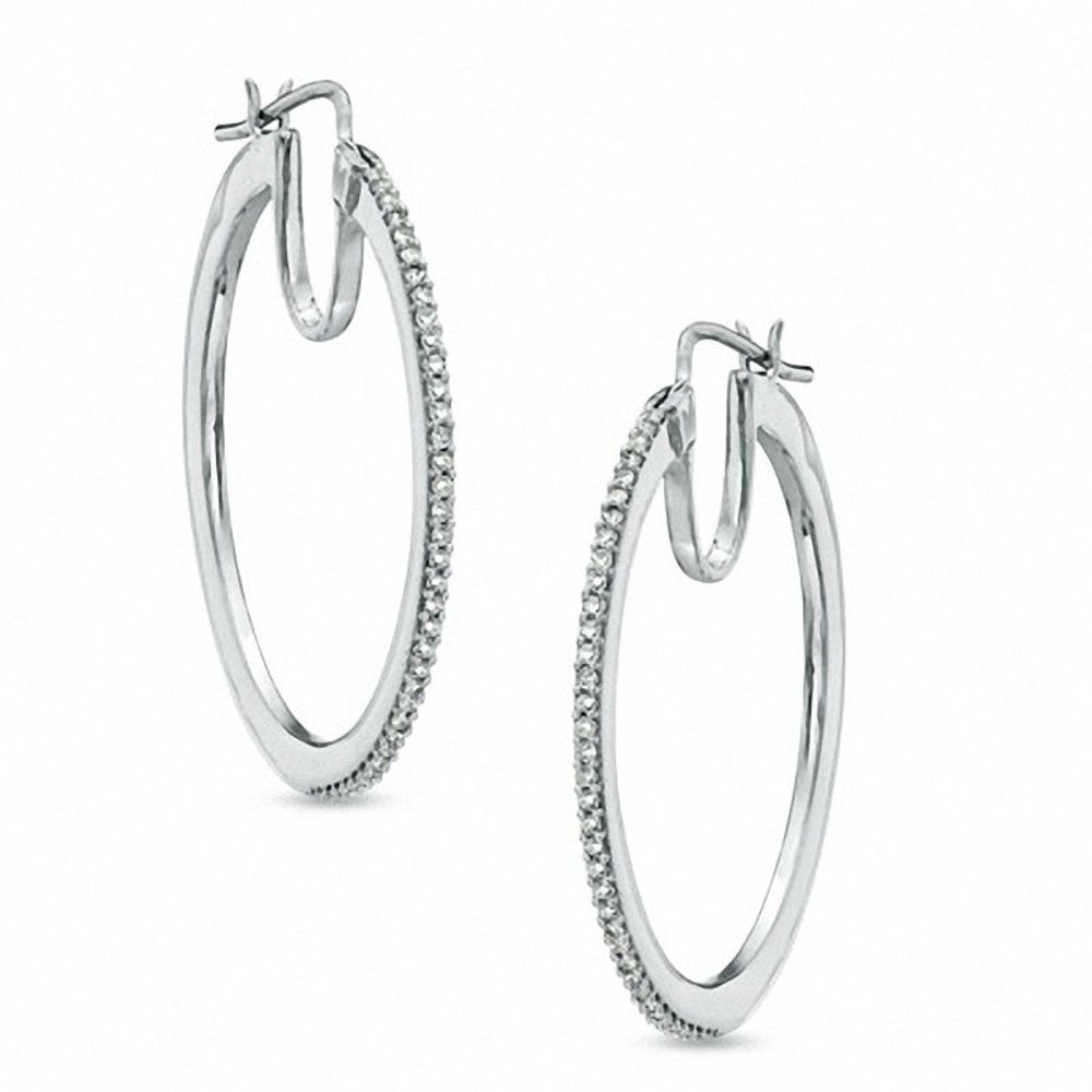 Previously Owned - 0.20 CT. T.W. Diamond Hoop Earrings in Sterling Silver|Peoples Jewellers