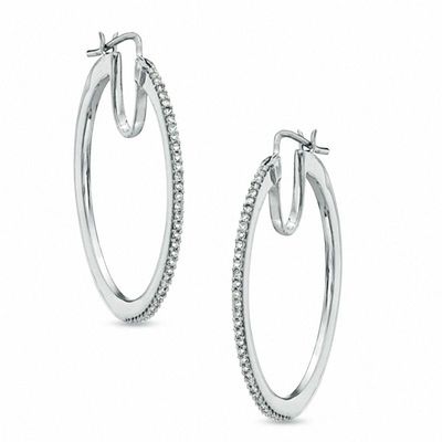 Previously Owned - 0.20 CT. T.W. Diamond Hoop Earrings in Sterling Silver|Peoples Jewellers
