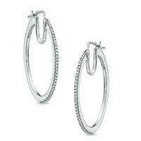 Previously Owned - 0.20 CT. T.W. Diamond Hoop Earrings in Sterling Silver|Peoples Jewellers