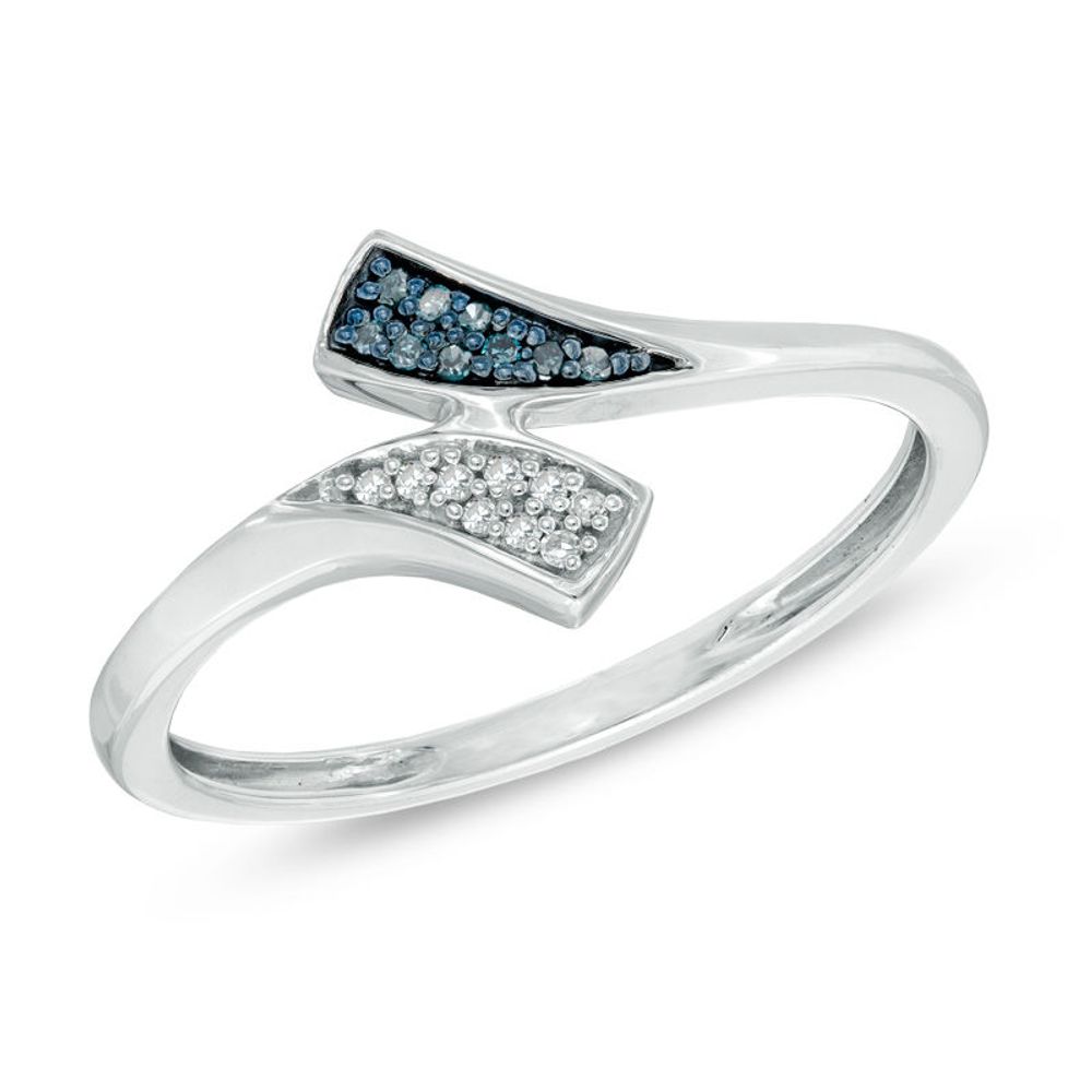 Previously Owned - Enhanced Blue and White Diamond Accent Bypass Ring in Sterling Silver|Peoples Jewellers