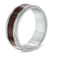 Previously Owned - Men's 8.0mm Comfort Fit Wood Grain Carbon Fiber Inlay Wedding Band in Stainless Steel|Peoples Jewellers