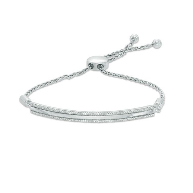 Previously Owned - 0.25 CT. T.W. Diamond Bar Bolo Bracelet in Sterling Silver - 9.5"|Peoples Jewellers