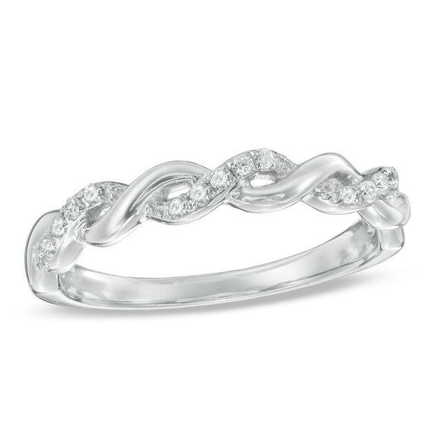 Previously Owned - 0.12 CT. T.W. Diamond Twisting Anniversary Band in 10K White Gold