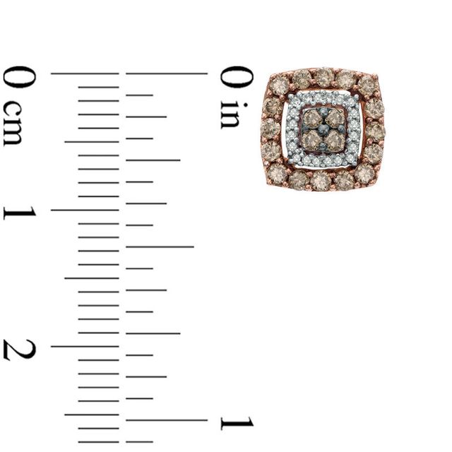 Previously Owned - 0.58 CT. T.W. Quad Champagne and White Diamond Double Square Frame Stud Earrings in 10K Rose Gold