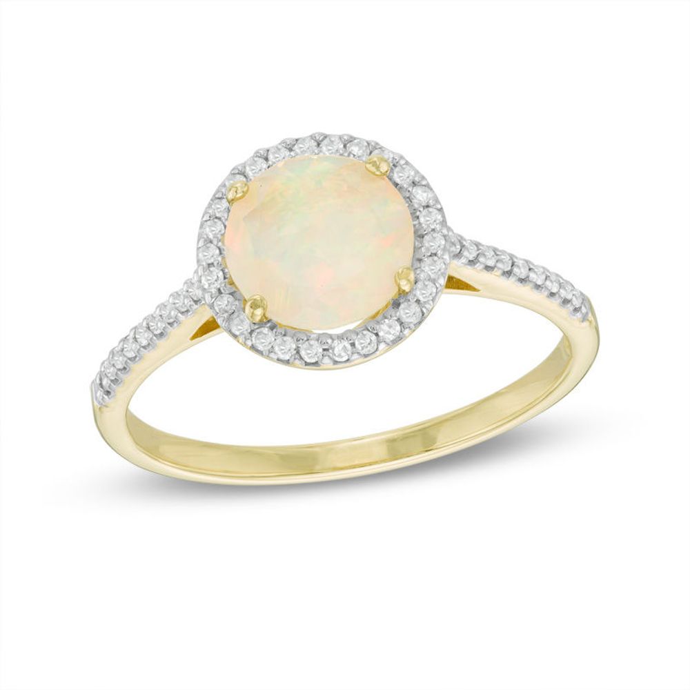 Previously Owned - 7.0mm Opal and 0.13 CT. T.W. Diamond Frame Ring in 10K Gold|Peoples Jewellers