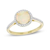 Previously Owned - 7.0mm Opal and 0.13 CT. T.W. Diamond Frame Ring in 10K Gold|Peoples Jewellers