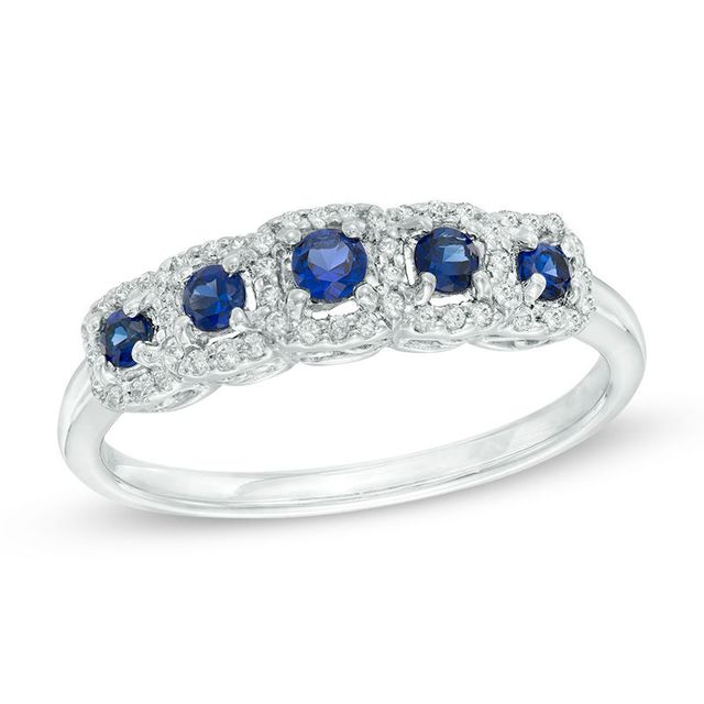 Previously Owned - Blue Sapphire and  0.15 CT. T.W. Diamond Ring in 10K White Gold|Peoples Jewellers