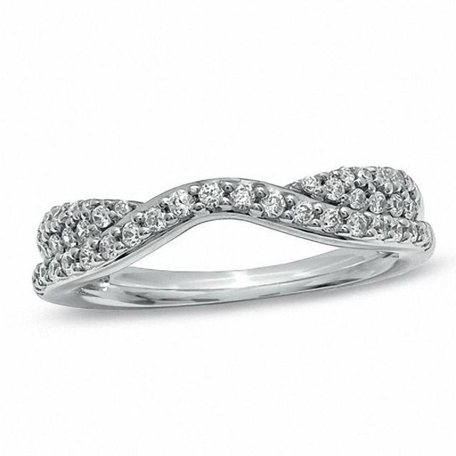 Previously Owned - 0.33 CT. T.W. Diamond Pavé Double Twist Contour Band in 14K White Gold