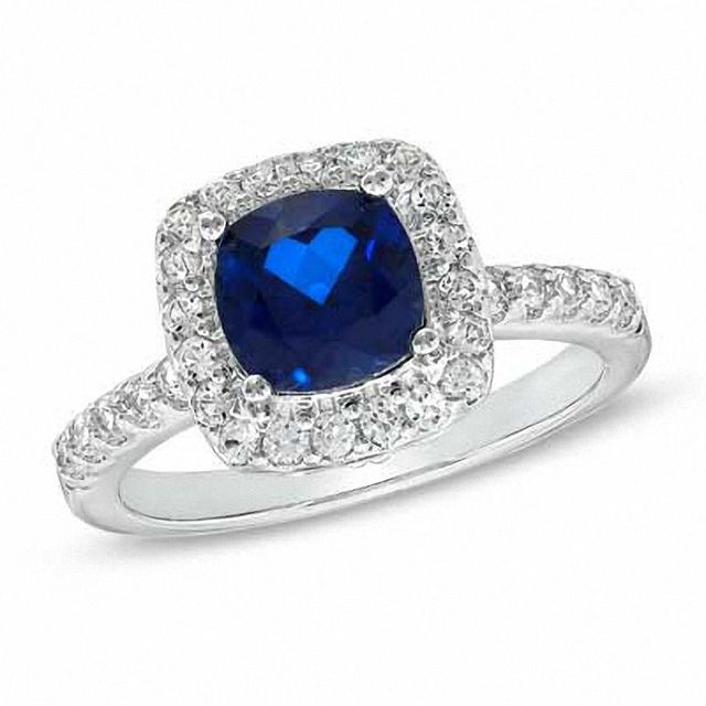 Previously Owned - 7.0mm Cushion-Cut Lab-Created Blue and White Sapphire Ring in Sterling Silver|Peoples Jewellers