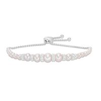 Previously Owned-Freshwater Cultured Pearl and Lab-Created White Sapphire Bolo Bracelet in Sterling Silver-9.0"|Peoples Jewellers