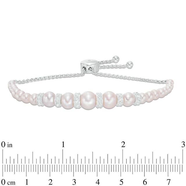 Previously Owned-Freshwater Cultured Pearl and Lab-Created White Sapphire Bolo Bracelet in Sterling Silver-9.0"