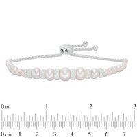 Previously Owned-Freshwater Cultured Pearl and Lab-Created White Sapphire Bolo Bracelet in Sterling Silver-9.0"|Peoples Jewellers