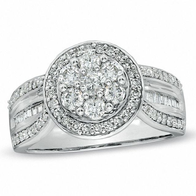 Previously Owned - 1.00 CT. T.W. Diamond Cluster Frame Ring in 10K White Gold|Peoples Jewellers