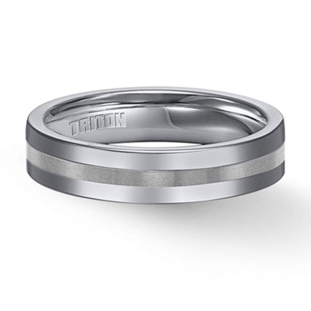 Previously Owned - Triton Men's 5.0mm Comfort Fit Stripe Wedding Band in Tungsten|Peoples Jewellers