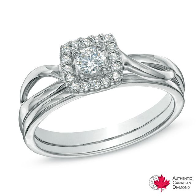 Previously Owned - 1/4 CT. T.W. Certified Canadian Diamond Square Frame Bridal Set in 14K White Gold (I/I2)|Peoples Jewellers