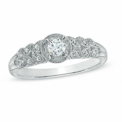 Previously Owned - Cherished Promise Collection™ 0.20 CT. T.W. Diamond Vine Promise Ring in 10K White Gold|Peoples Jewellers