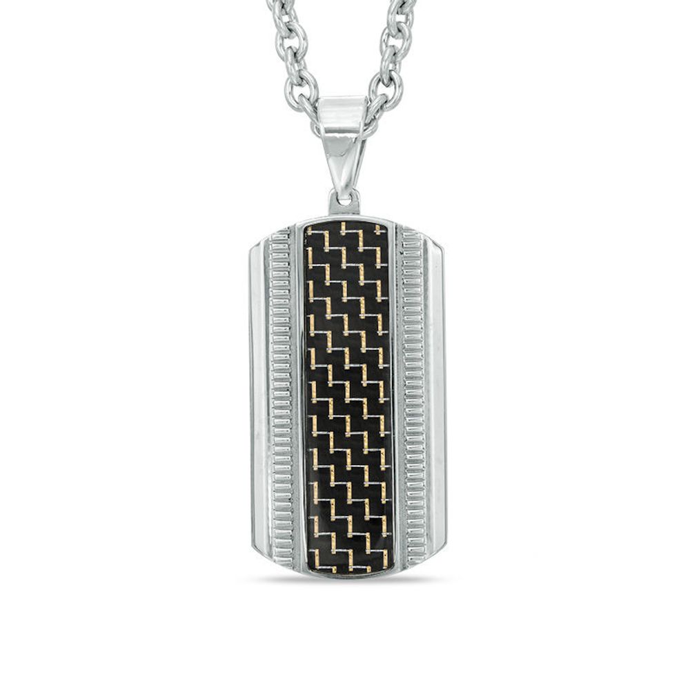 Previously Owned - Men's Dog Tag Pendant in Stainless Steel with Black Carbon Fiber Inlay - 24"|Peoples Jewellers