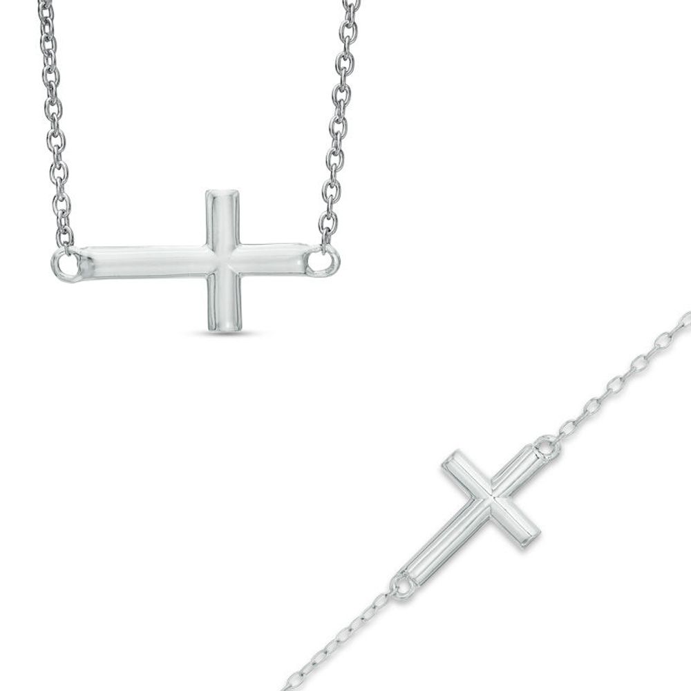 Previously Owned - Sideways Cross Necklace and Bracelet Set in Sterling Silver|Peoples Jewellers