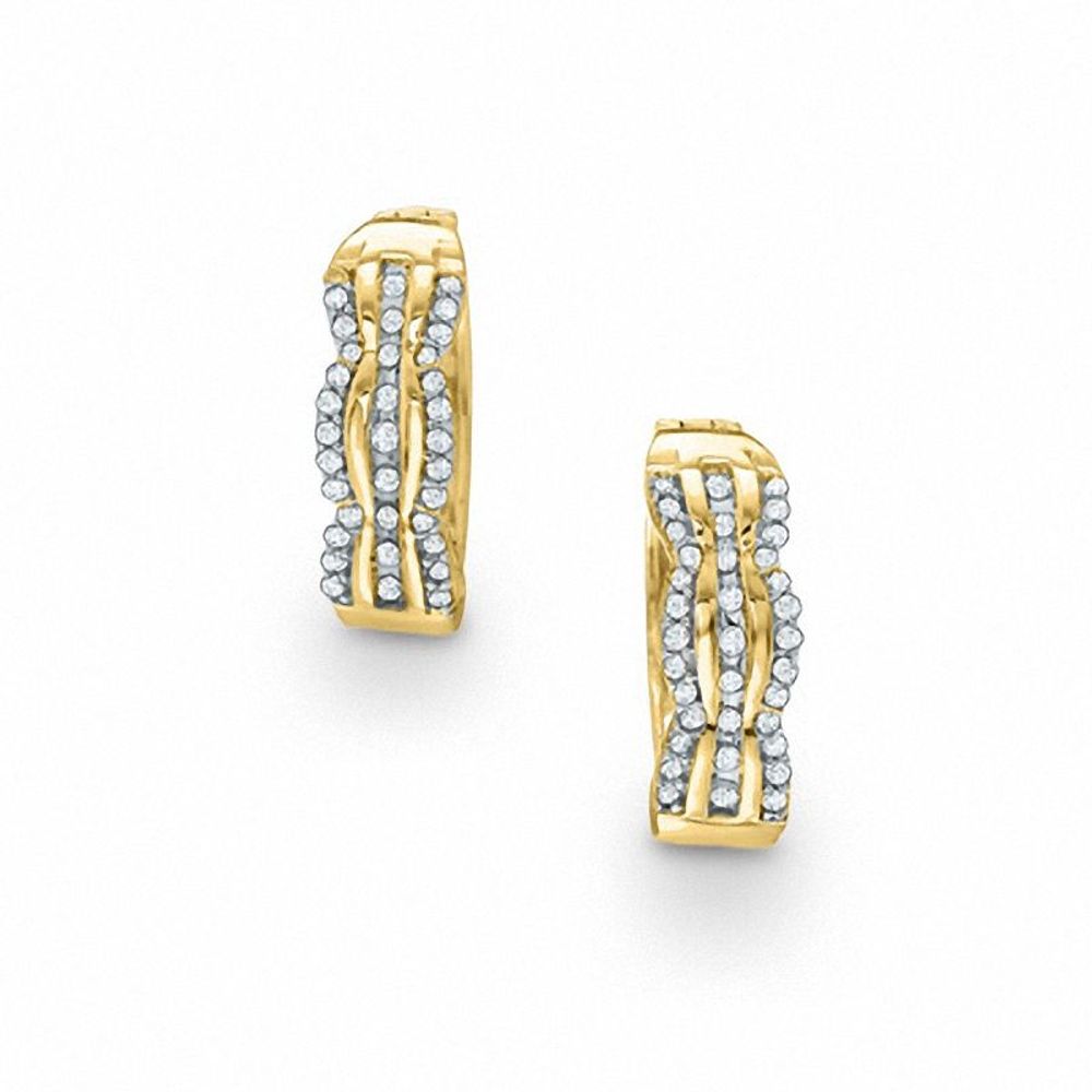 Previously Owned - 0.25 CT. T.W. Diamond Cable Cross Hoop Earrings in 10K Gold|Peoples Jewellers