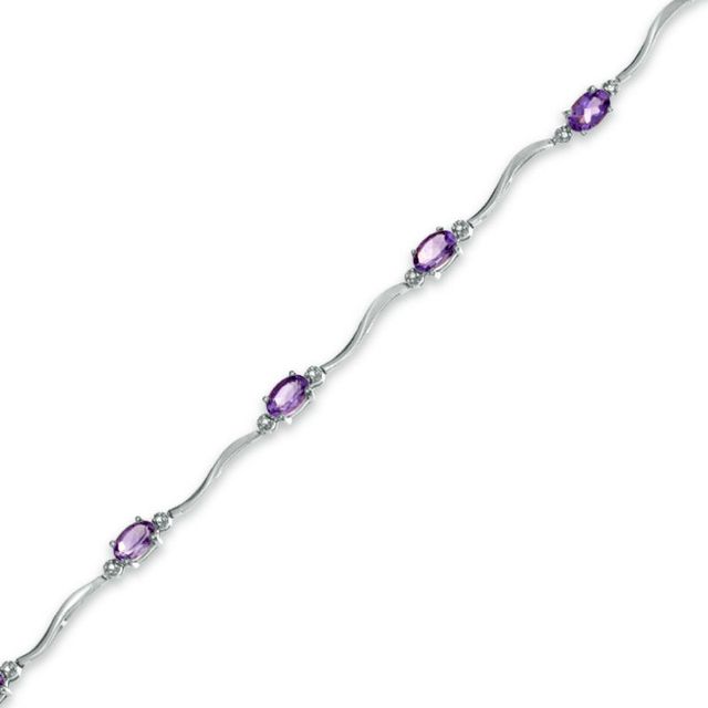 Previously Owned - Oval Amethyst and Diamond Accent Bracelet in Sterling Silver - 7.25"|Peoples Jewellers