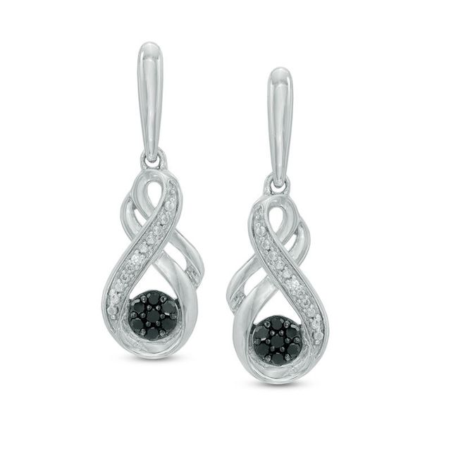 Previously Owned - 0.10 CT. T.W. Enhanced Black and White Diamond Beaded Infinity Drop Earrings in Sterling Silver|Peoples Jewellers