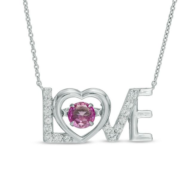 Previously Owned - Unstoppable Love™  Lab-Created Pink and White Sapphire "LOVE" Heart Necklace in Sterling Silver - 17"